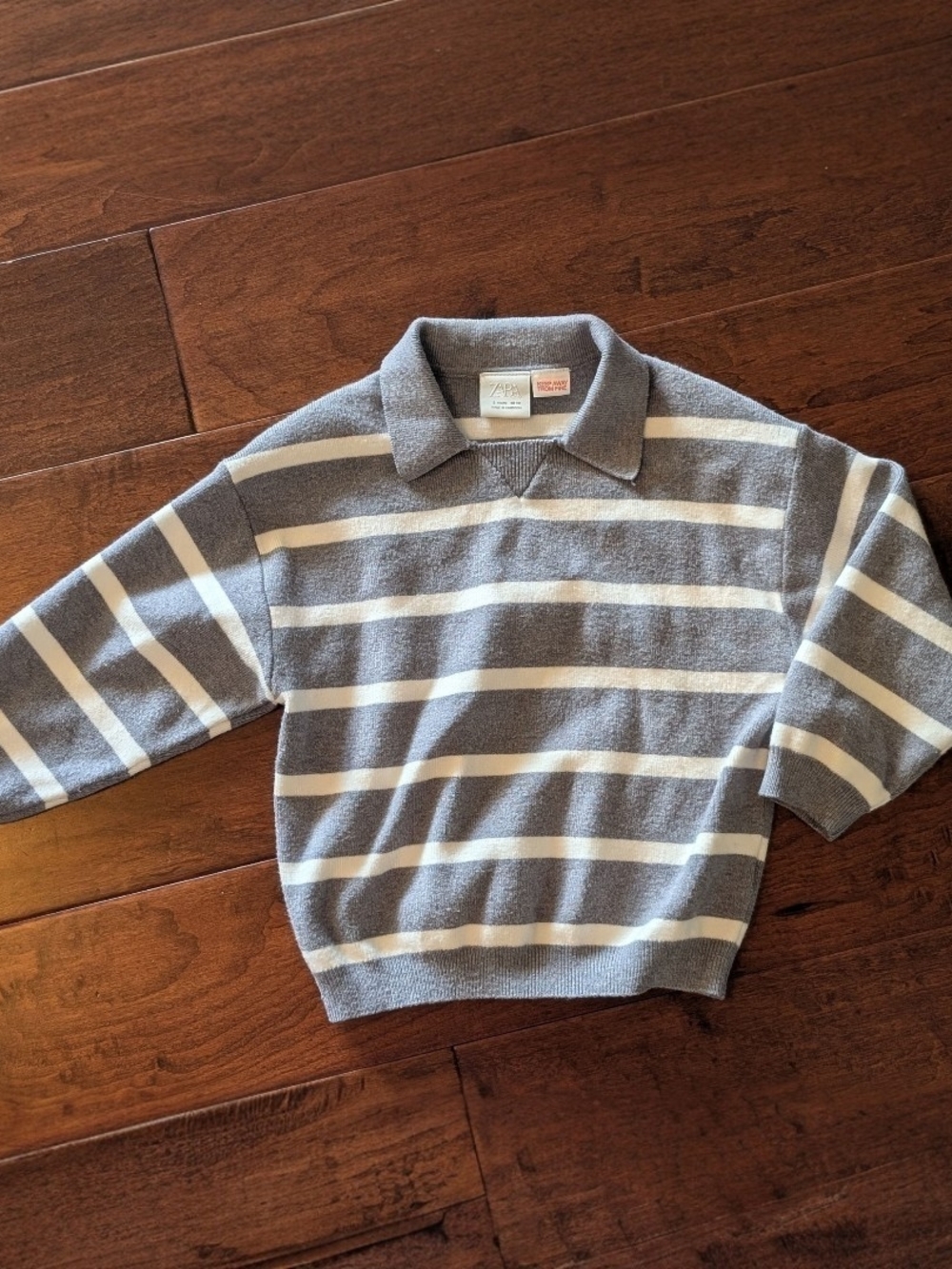 ZARA Gray and White Striped Knit Sweater